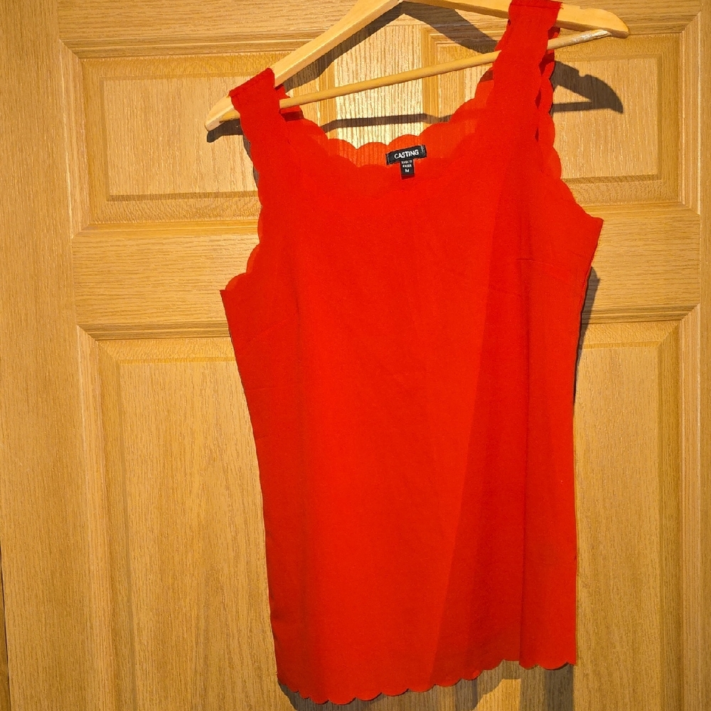 Catherine Malandrino Red Scalloped Tank
